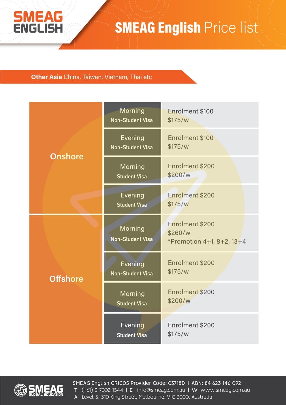 澳洲語言學校-smeag-價格表