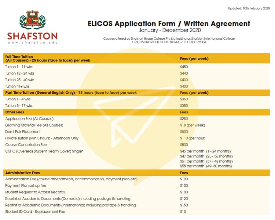 澳洲語言學校-布里斯本shafston-價格表