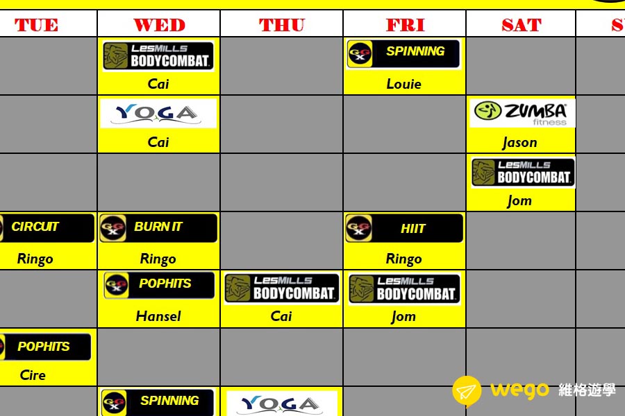 Gold’s Gym- Baseline 課表 宿霧健身房Gold's Gym- Baseline 課表