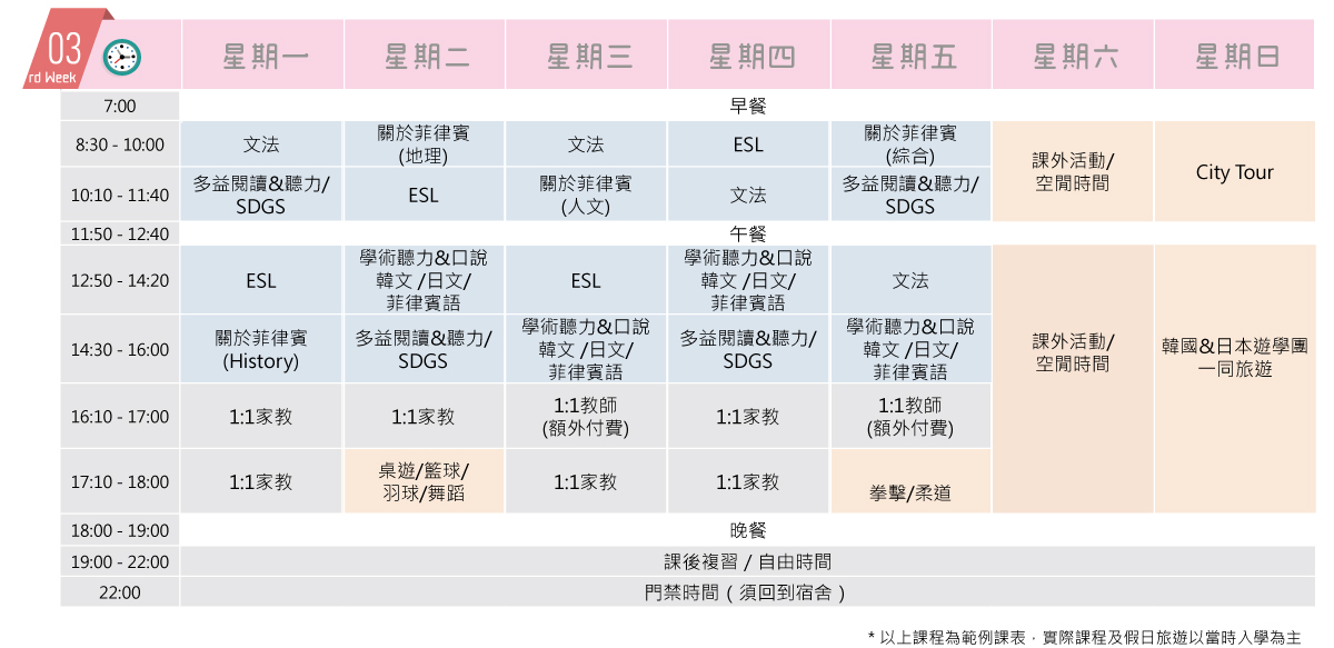 LCIC-拉普拉普宿霧國際大學-課表3 ELSA青少年課程日程表